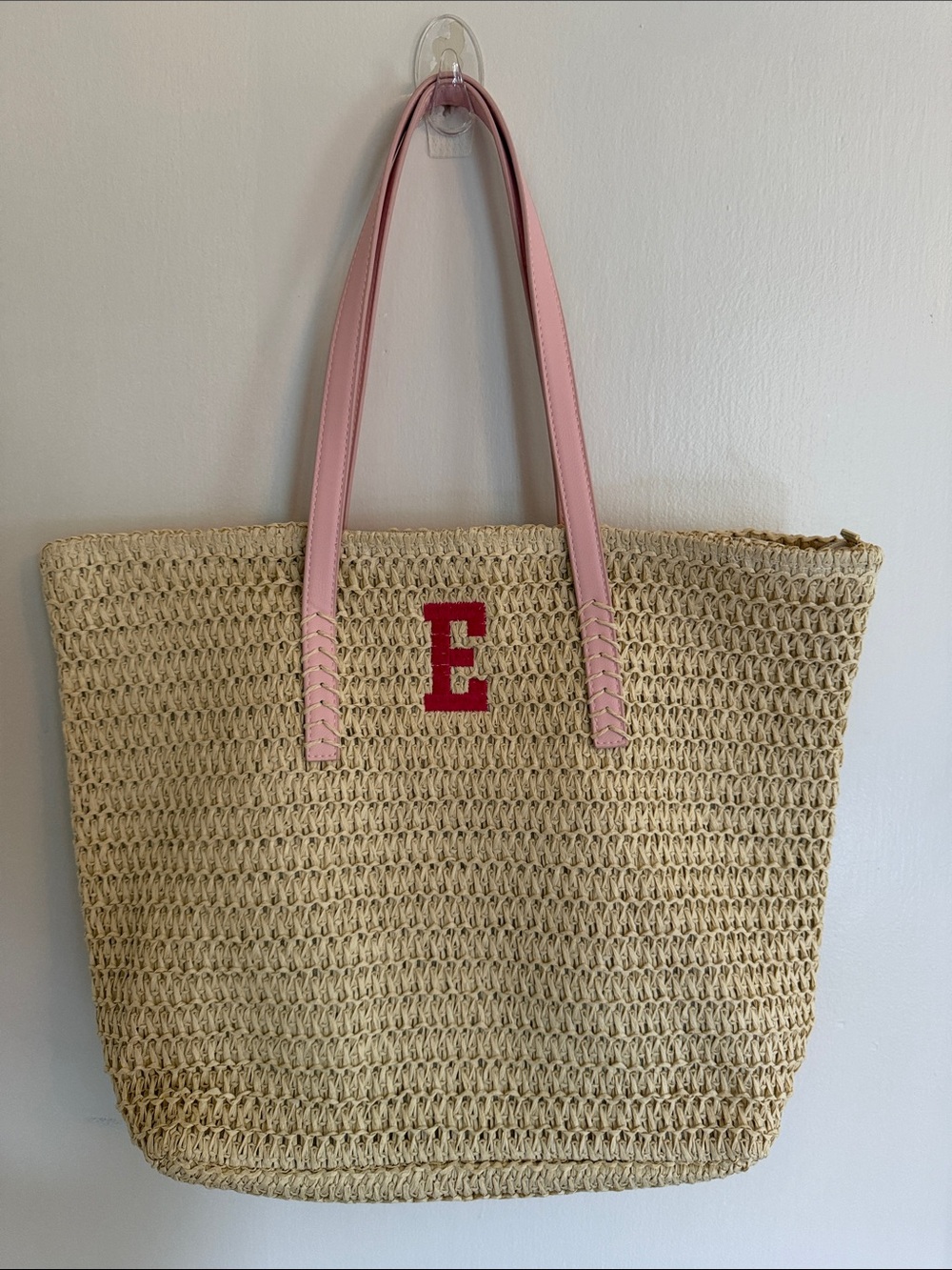 New Mark and Graham STINSON STRAW ZIP-TOP TOTE monogrammed E